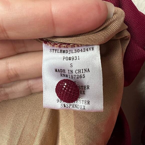 JLuxLabel Burgundy Ruched Long Sleeve Bodycon Dress Size S - Picture 5 of 6